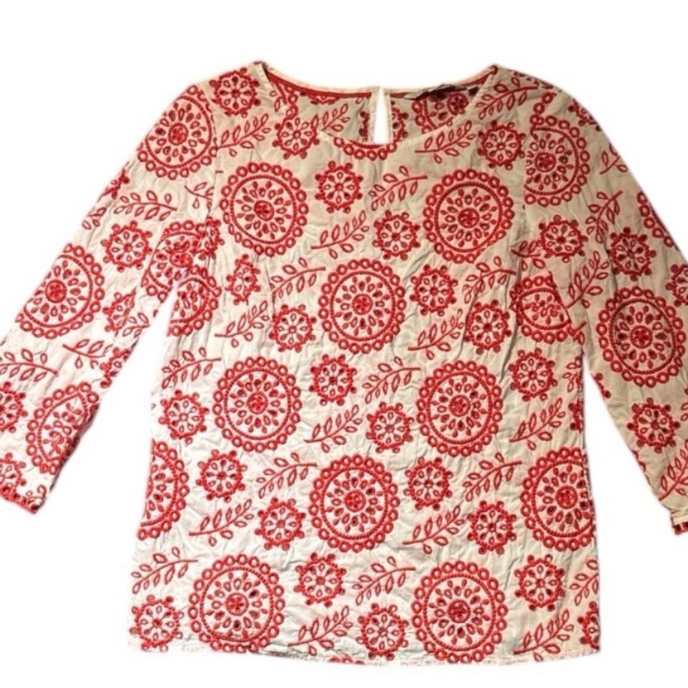 Boden Red and White Embroidered Top - Picture 4 of 6